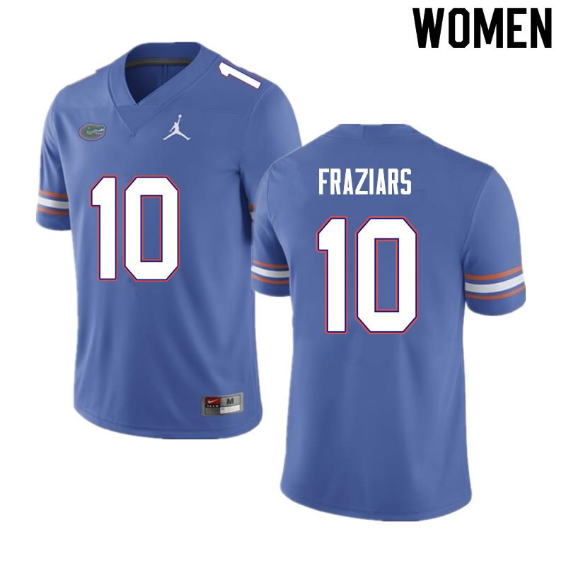 NCAA Florida Gators Ja'Quavion Fraziars Women's #10 Nike Blue Stitched Authentic College Football Jersey QTV0564UD